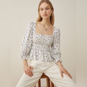 REFORMATION Smocked Puff Sleeve Floral Top • Size Xs • NWOT •